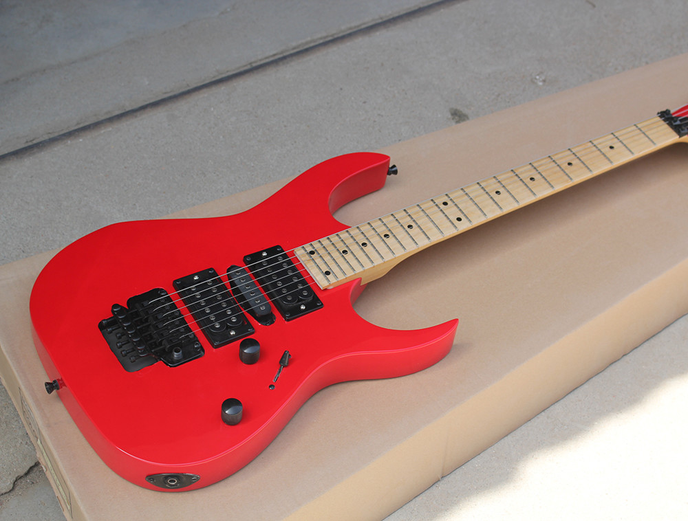 Factory Custom Red Body Electric Guitar with Floyd Rose,HSH Pickups,Black Dots Fret Inlay,Black Hardwares