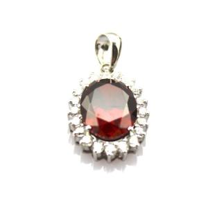 Quality 925 Silver Jewelry 9mmx12mm Garnet Cubic Zirconia Pendant Necklace (QTP0342) wholesale