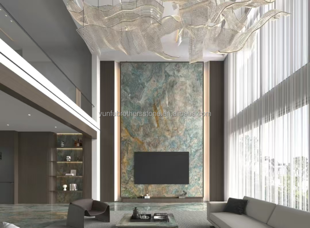 Amazon Blue Luxury Stone Polished Slab for Villa and Hotel Interior Design Inspiration