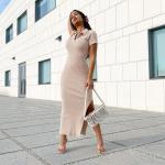 Polo Collar Hollow Backless High Waisted Maxi Dress Side Open