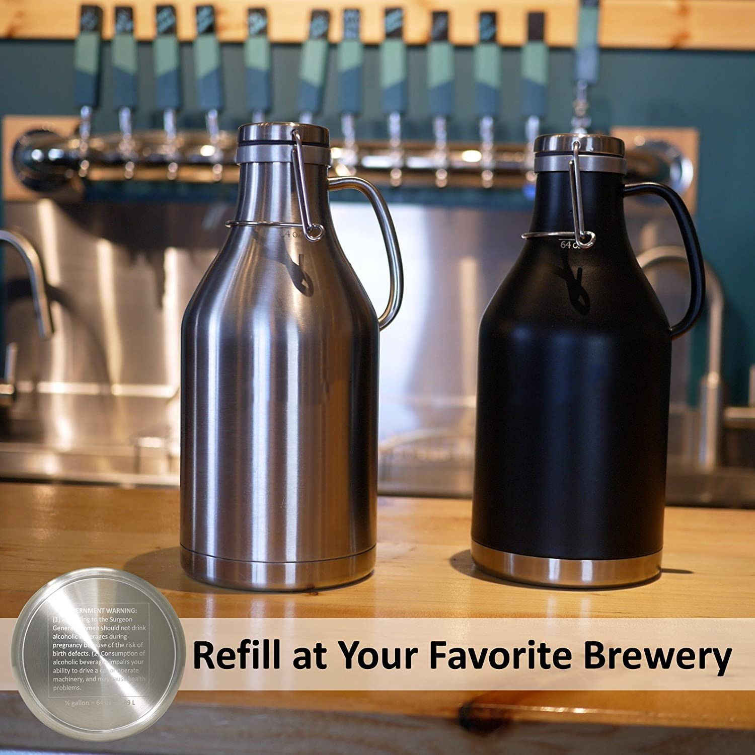 Tight Seal Vacuum Insulated Growlers , Stainless Steel 2 Liter Swing Top Growler