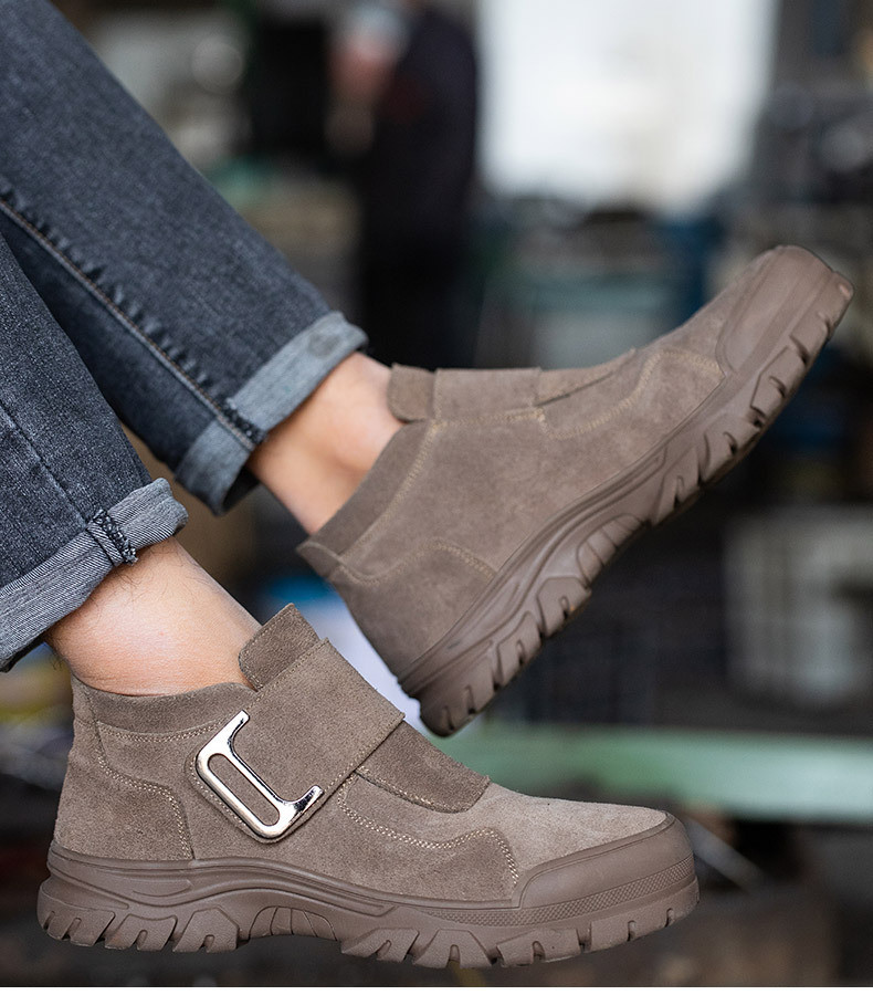 Anti-proof Unisex Suede Work Shoes in Gray Khaki for Industrial Safety
