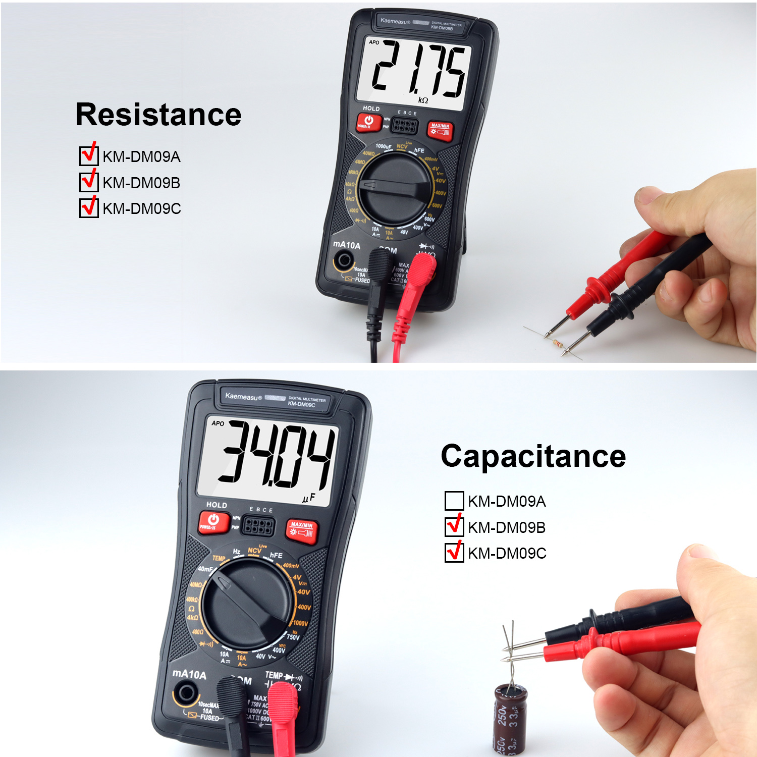 Digital Multimeter with NCV Diode Test and Continuity Buzzer Measuring Inductance Range