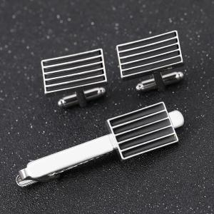 Quality Men's Brass Metal Tie Clip And Cufflink Set With Black Enamel For Wedding Party wholesale