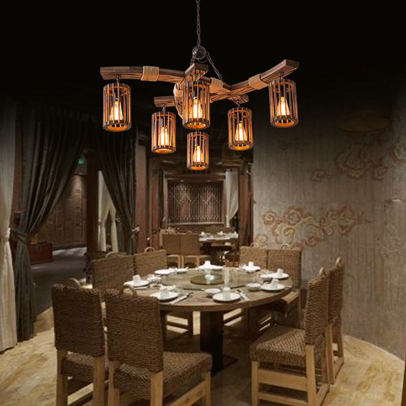 Industrial Vintage American Boat Wooden Chandelier Hot Pot Shop Restaurant Bar Wooden Glass Lamp(WH-VP-238)