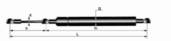 Black zinc plated stainless steel Gas Lift Struts with plastic ball sockted end fitting