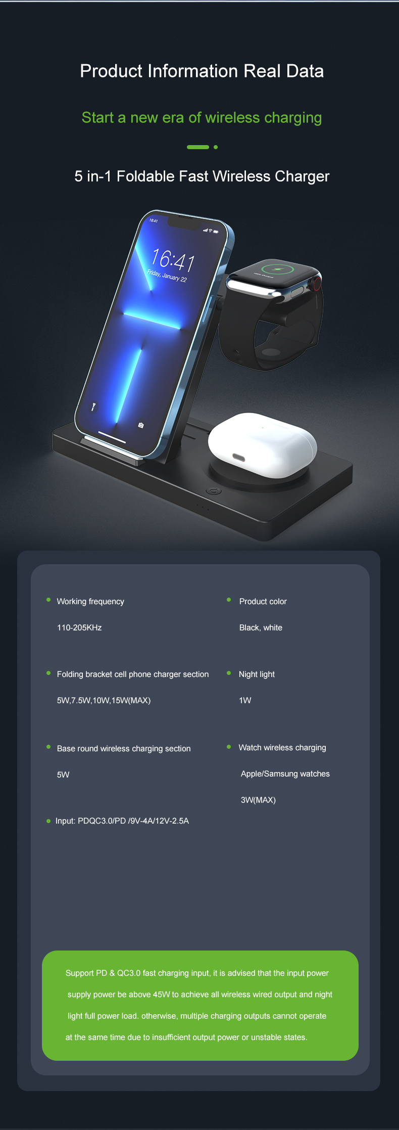 Foldable Design IPhone White Color Option Multifunctional Wireless Charger