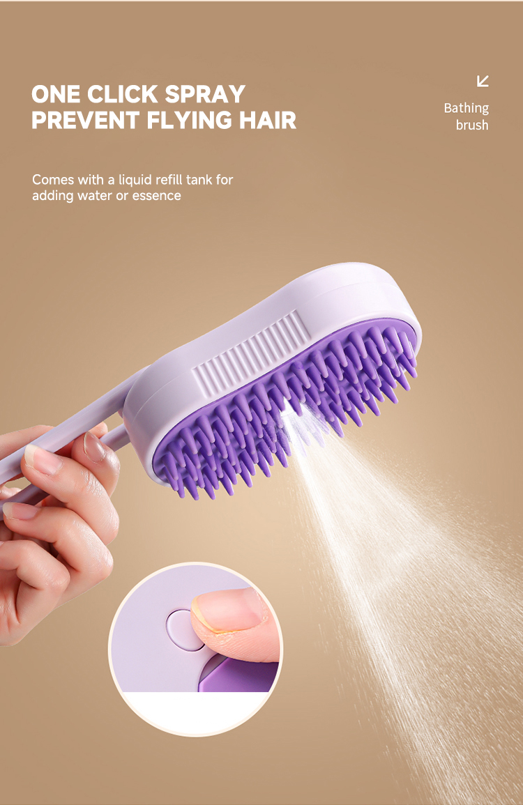Grooming Steamer Brush Pet Hair Removal Spray Comb 3 In1 Self Cleaning Steam ABS TPR