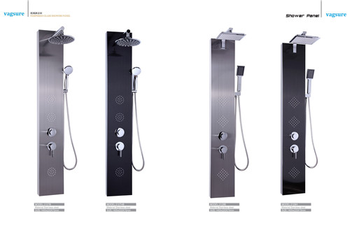 Sliver / Black Shower Columns Panels / Shower Spa Panel With High Pressure Round Shower Head