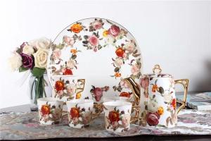 Quality 260ml Bone China Tea Cups Saucer Plate Sets With Crown wholesale
