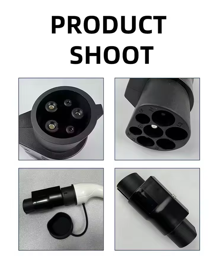 Black Electric Vehicles Type 2 to Type 1 EV Charging Adapter with 220V Input Voltage