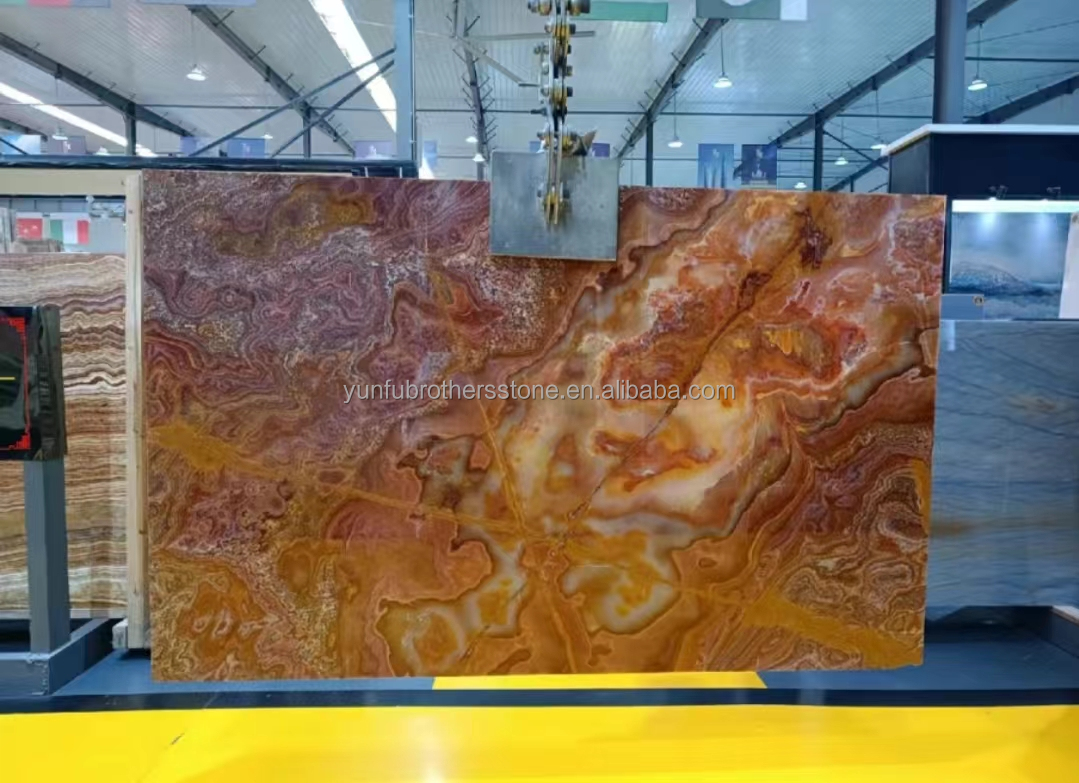 Polished Translucent Natural Tiger Red Onyx Marble for Modern Backlit Jade Hotel Design