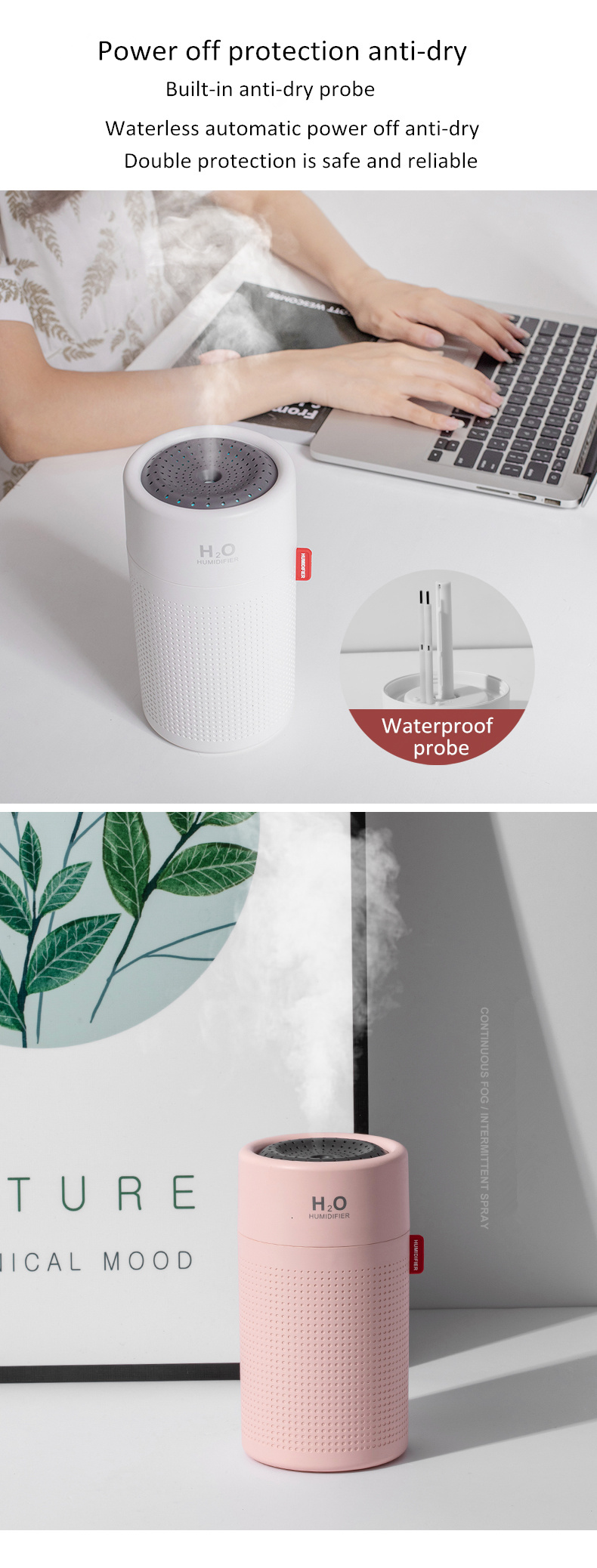 750ml Wireless USB Air Humidifier 2000mAh Battery Rechargeable Cool Mist Humidifier