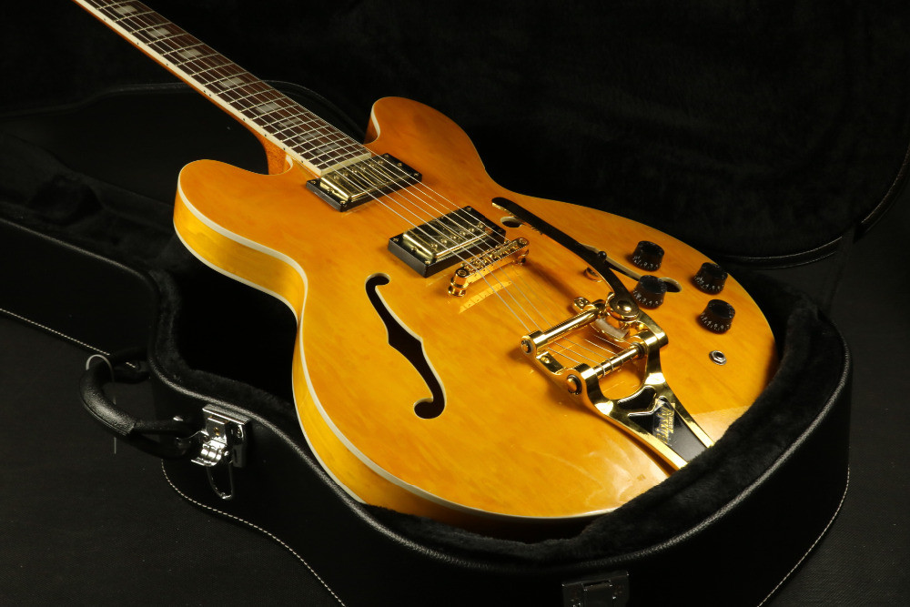High Quality amber hollow body jazz 335 bigsby bridge electric guitar Guitar