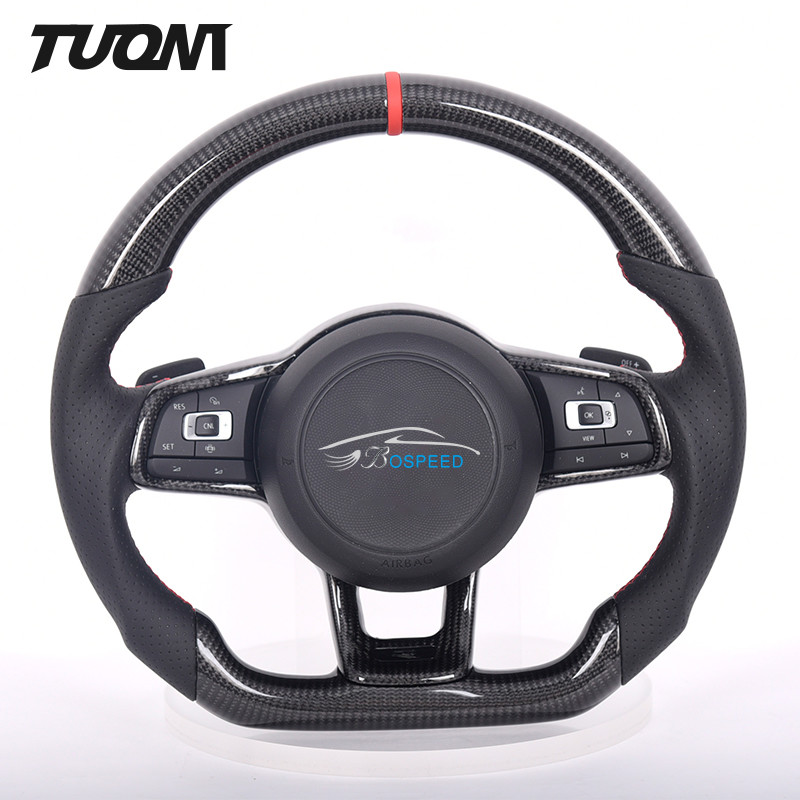 Leather Red Stitching Carbon Fiber Volkswagen Steering Wheel OEM 350mm