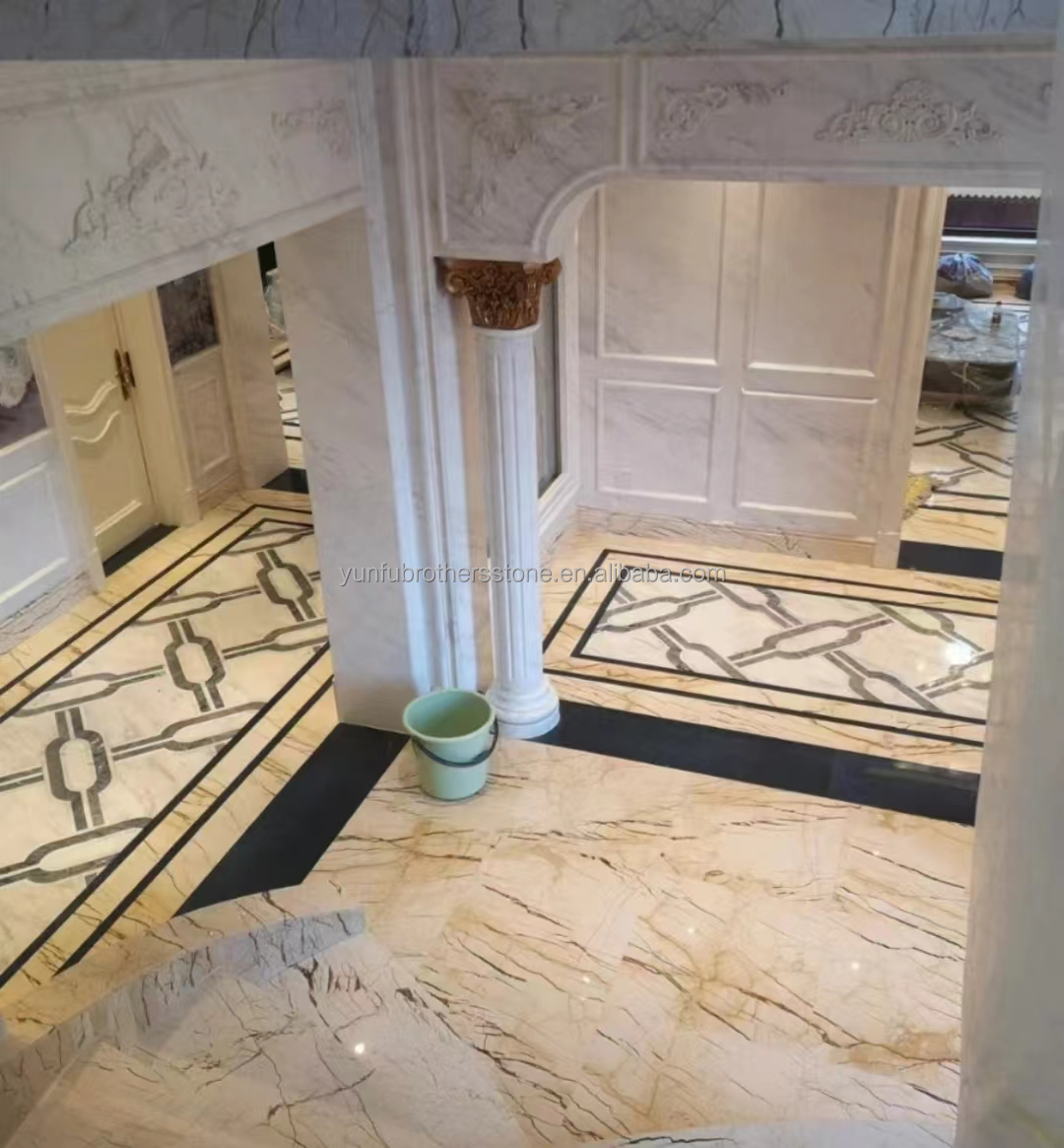 Interior Stair and Floor Tiles Solfitel Gold Marble Big Slab in Modern Natural Style