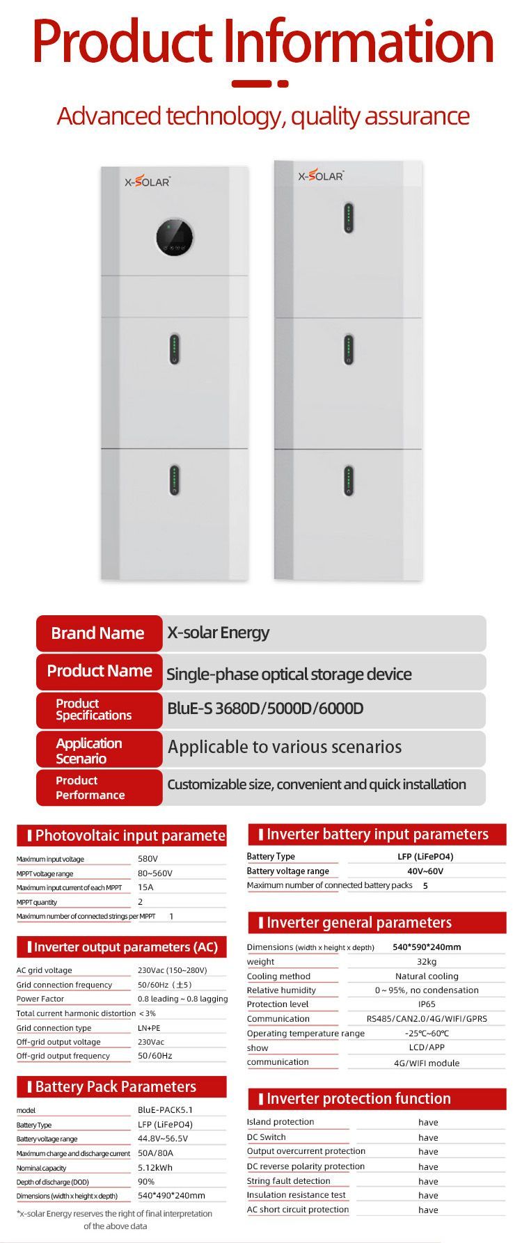 1 Phase off Grid Solar System 6kw Inverter with 5kwh Solar Energy Storage Cabinet