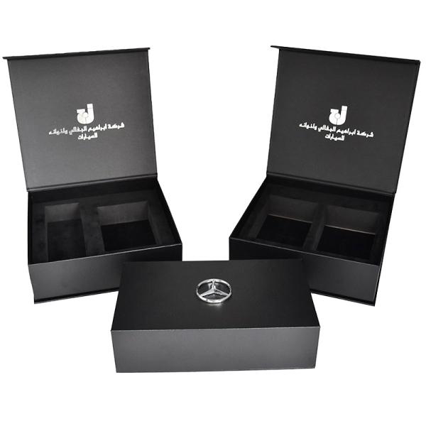 PU Leather Rigid Magnetic Gift Box Custom Wrapping Paper Black With EVA Inlay