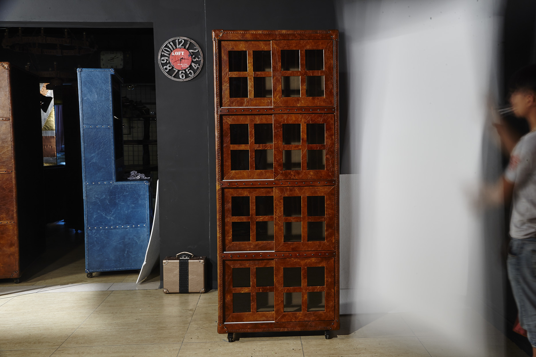 Four Layers Tall Slim Bookshelf , Dark Brown Office Furniture Bookcase With Doors