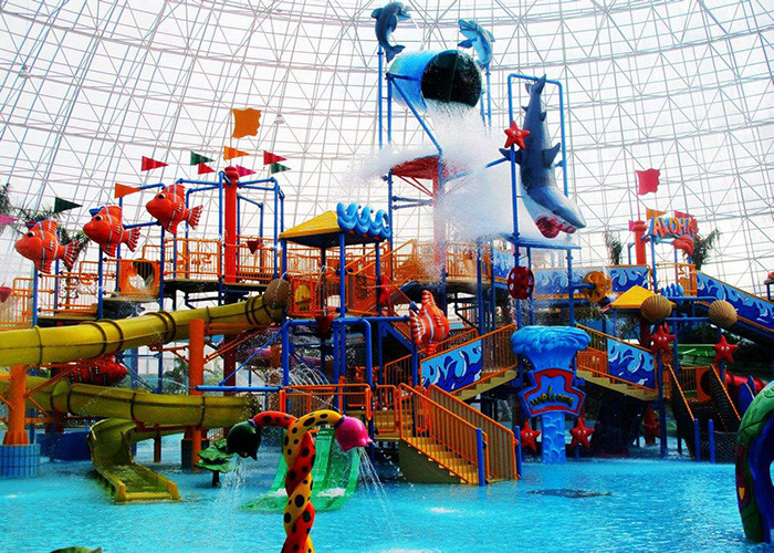 Colorful Amusement Park Water House Aqua Playground Fiberglass Material Durable
