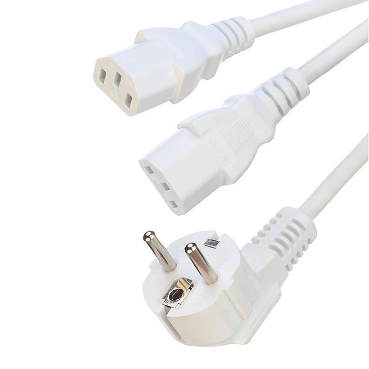 Oxygen Free Bared Stranded Copper 2XC13 Female White Y Type Splitter Power Cord 250V/16A Power Extension Cord VDE Approved