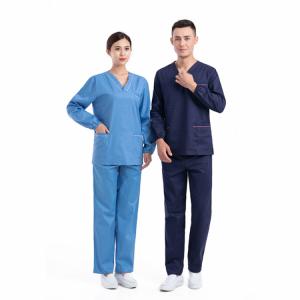Quality Blue Medical Scrub Suit Long Sleeve XS-3XL Industrial,Healthcare Center wholesale