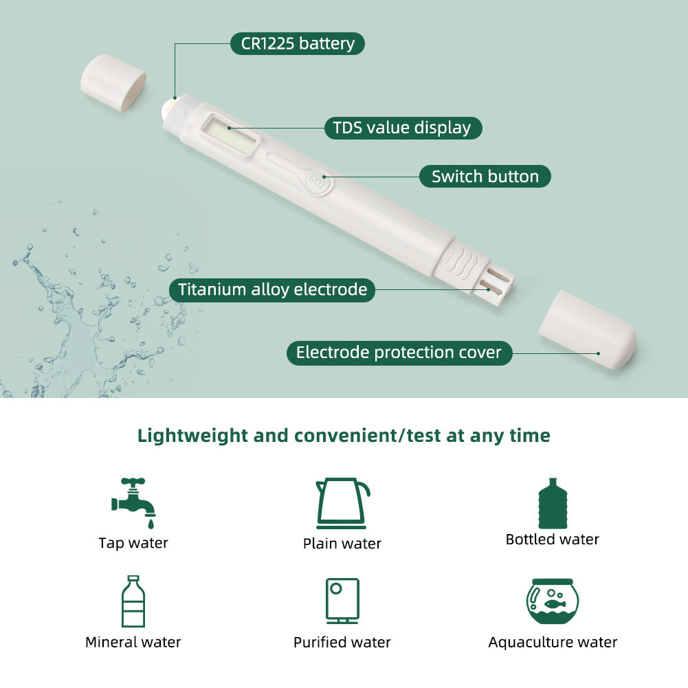 Highly Accurate TDS Meter One-Button Pen Type 0-9990ppm Measuring Range ±2% Accuracy