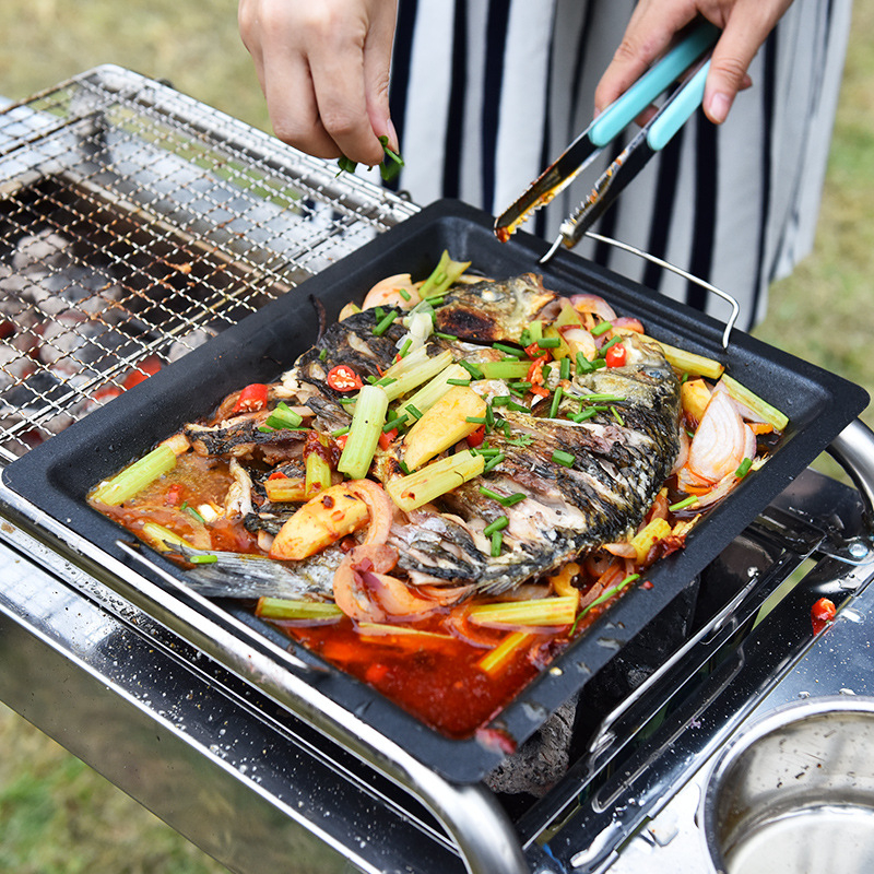 Affordable Grill Pan Non Stick Frying Pan Rectangle Camping Outdoor Cookware