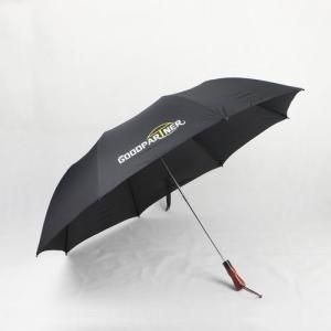 Quality Unisex Pongee 2 Foldable Golf Umbrella Strong Windproof With Dark Wood Handle wholesale