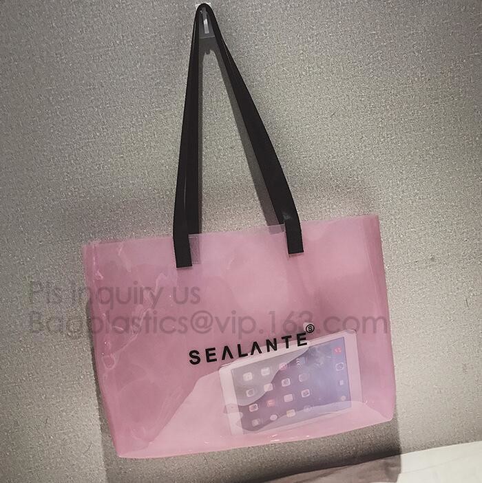 Semi-clear Tote Bags Stripe PVC Shoulder Bag with Pouch, PVC PU Trendy Handbag Shoulder Bag Beach Bag, PVC shoulder bag