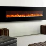 2380mm Wall Bracket Remote Wall Mounted Electric Fireplace Black Painted Glass