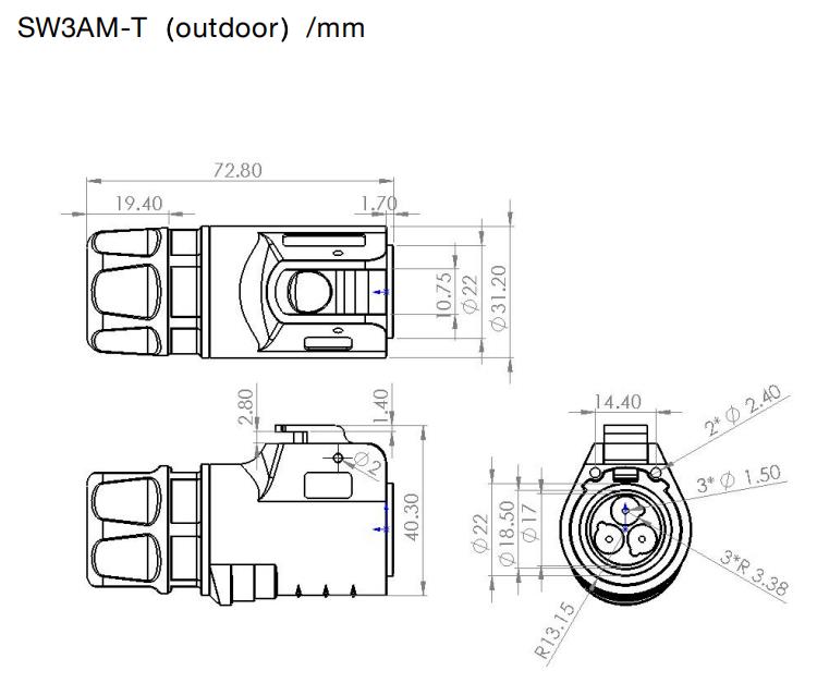 IP67 PBT Material 3pin Male Female power Waterproof Connector