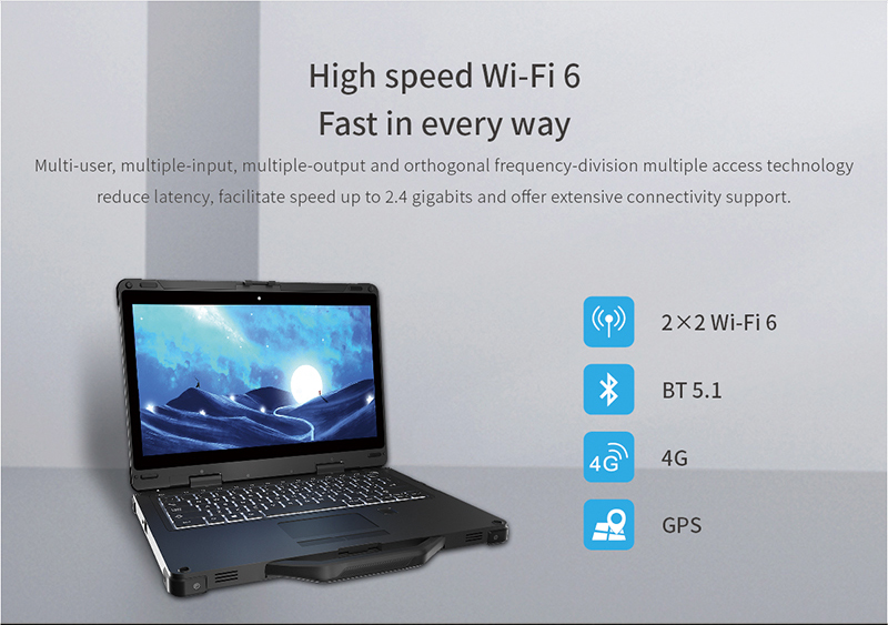 13.3" Rugged Laptop Intel i7/i5 16GB RAM Win10/11 WiFi Bluetooth GPS Backlit Keyboard