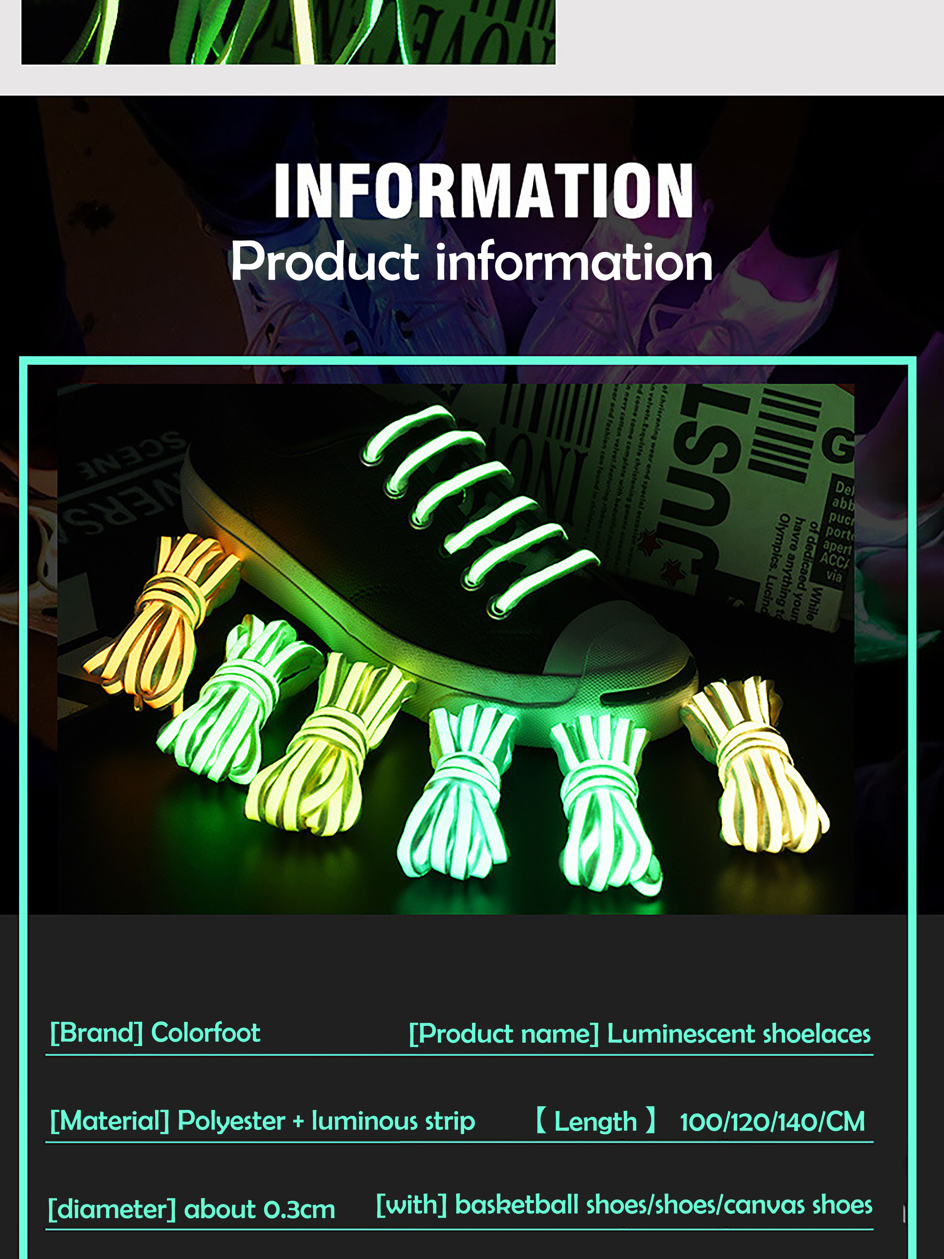 Shoelace Manufacturer luminous glowing shoelace for Sport Shoes Quantity funny luminous glowing shoelace
