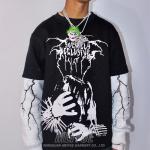 Custom Screen Print Logo Double Layer Long Sleeve 100% Cotton Tshirt Workout