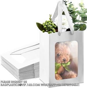 Quality Paper Gift Bags With Clear Window Flower Bouquet Bags for Present Bridal Shower Festivals Party (White) wholesale