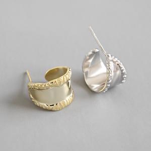 Quality Lanciashow 925 Solid Silver Gold Plated Jewelry Wide Earrings Stud Retro Style wholesale