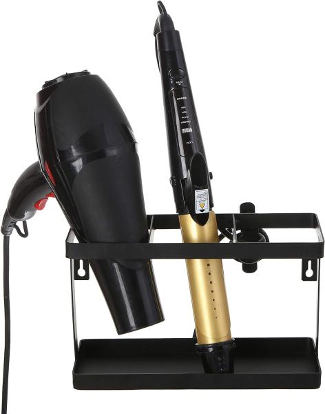 Convenient Countertop Organizer for Hair Styling Tools Black Metal Wall Mounted