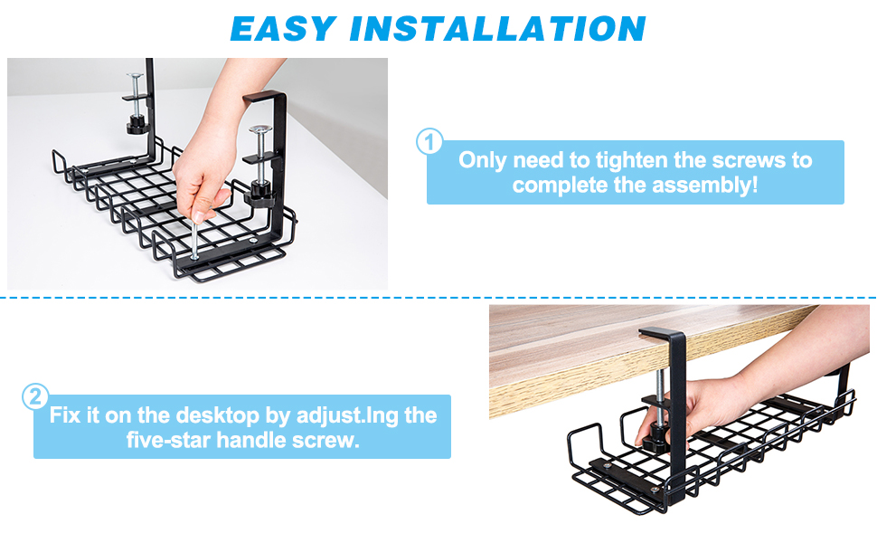 Iron Fabric Type No Drill Under Desk Cable Management Tray with Customized Packing