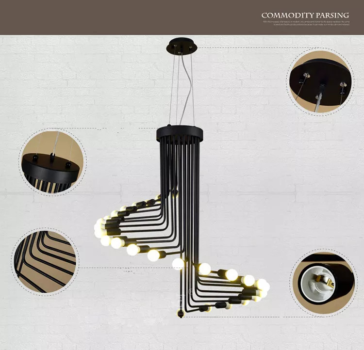 Black staircase shape vintage spiral wrought iron hotel chandelier(WH-CI-157)