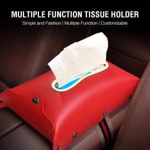 Quality Red Debossed 100mm Car Tissue Box Holder Using Suede Leather wholesale