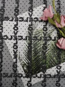 Quality Black Flocked Glitter Tulle Lurex Embroidery Metallic Lace Fabric wholesale