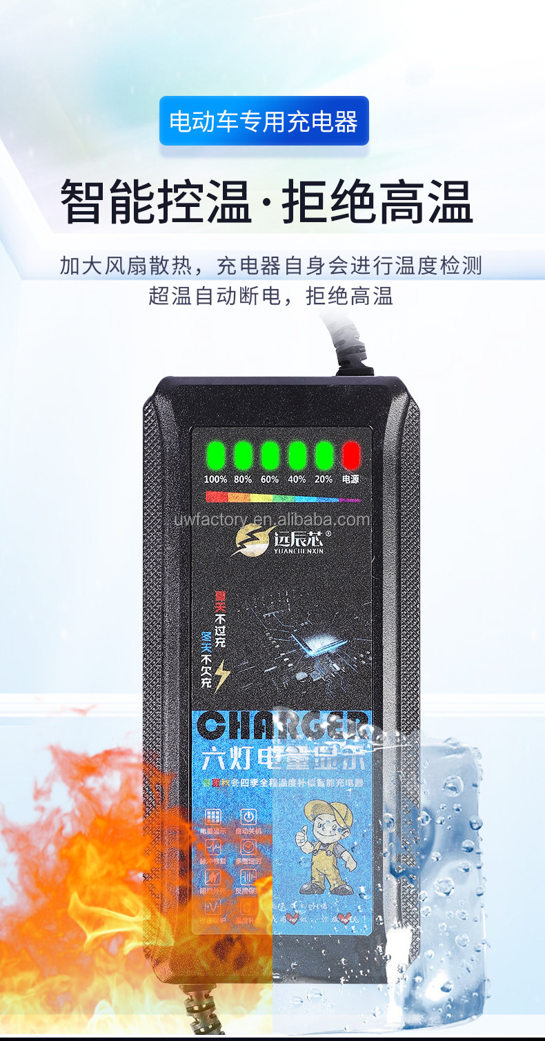 60V20Ah 3A Lead Acid Battery Charger For E-bike Moped Motorcycle with Charging and Performance in PC Fireproof Material