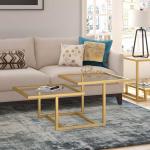 Geometric Tempered Glass Coffee Tables Gold Stainless Steel Frame For Home Hotel