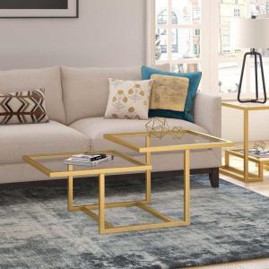 Quality Geometric Tempered Glass Coffee Tables Gold Stainless Steel Frame For Home Hotel wholesale