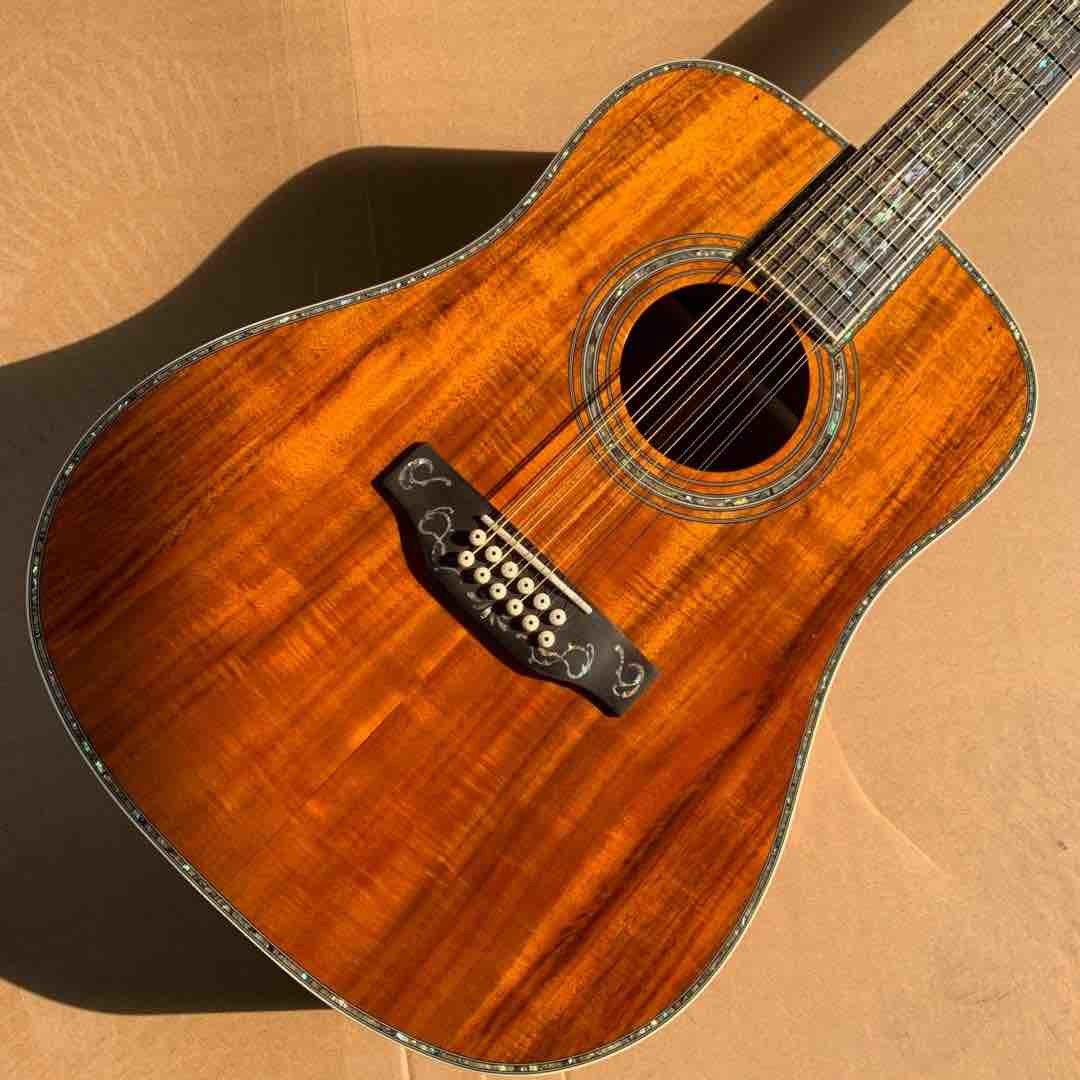 41" KOA Wood 12 Strings D45K Body Abalone Inlay Ebony Fingerboard Acoustic Electric Guitar
