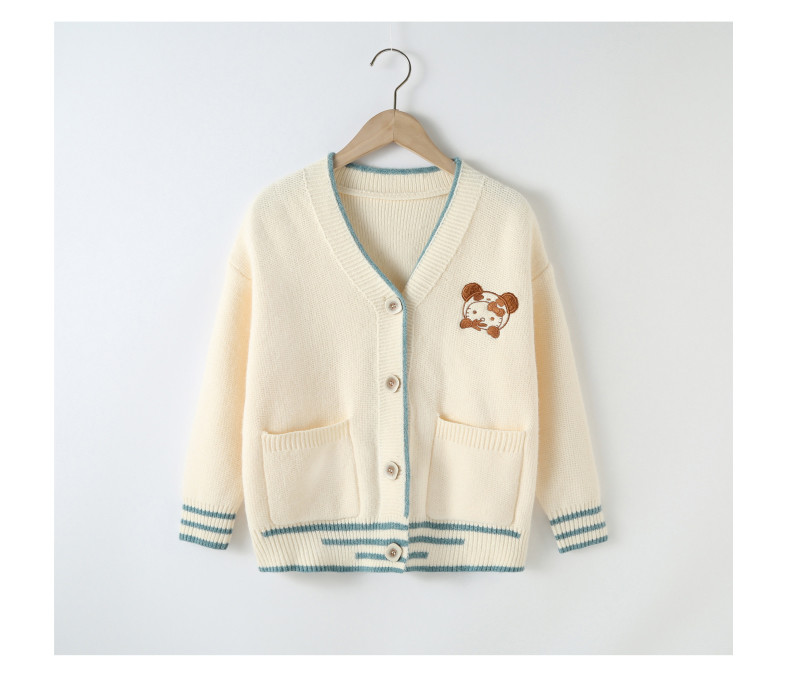 Autumn Winter Embroidery Trendy Children Clothing Girls Korean Apricot Knitted Cardigan Coat