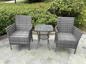Quality Grey 2 Seater Rattan Table And Chairs Bistro Patio Seating Chair Garden Relaxation Furniture wholesale
