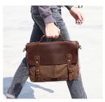 Retro Men Messenger Sling 15 Inch Canvas Leather Laptop Briefcase