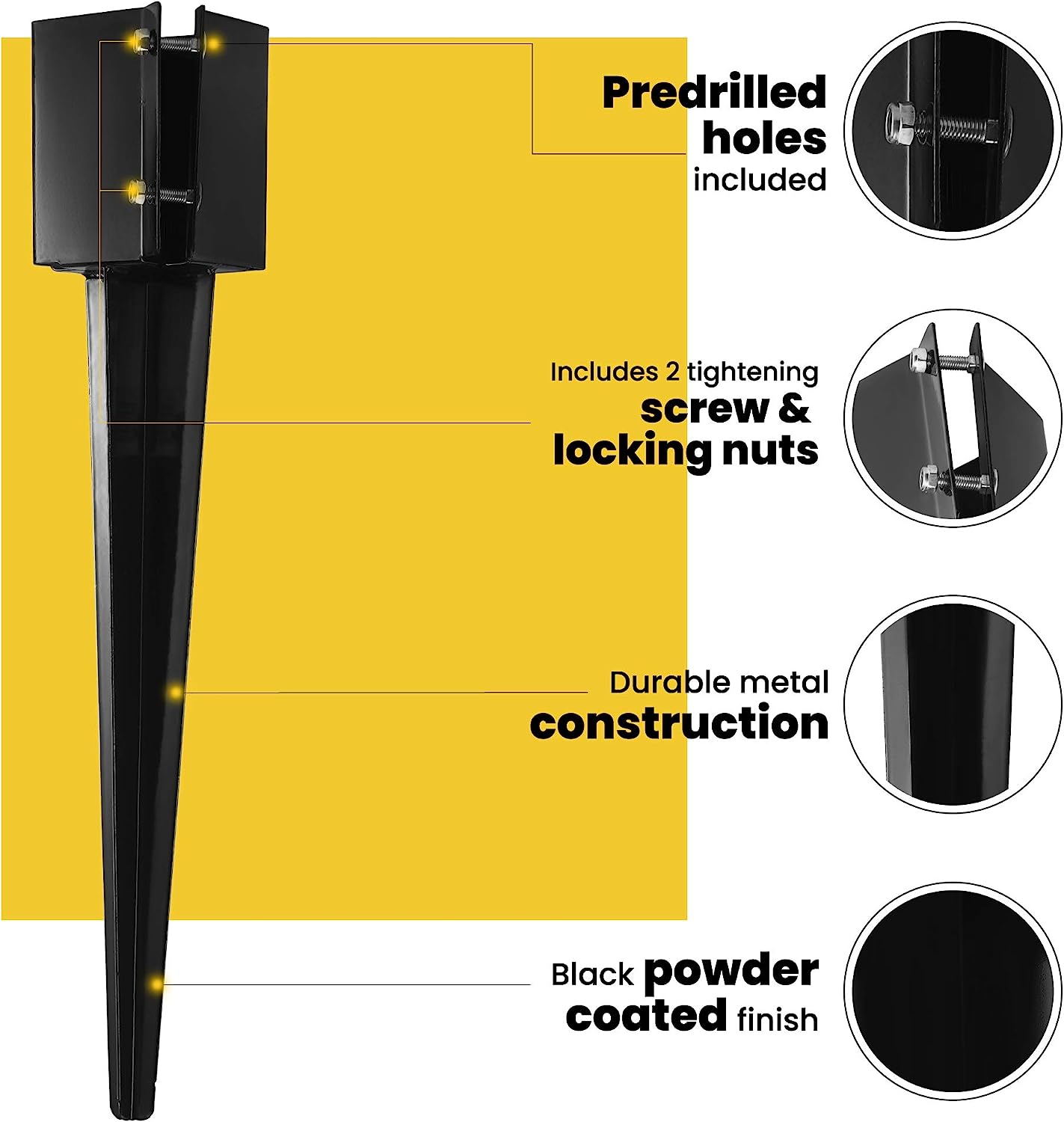 Triangle Bracket Heavy Duty Metal Black Powder Coated Fence Post Anchor for Versatile
